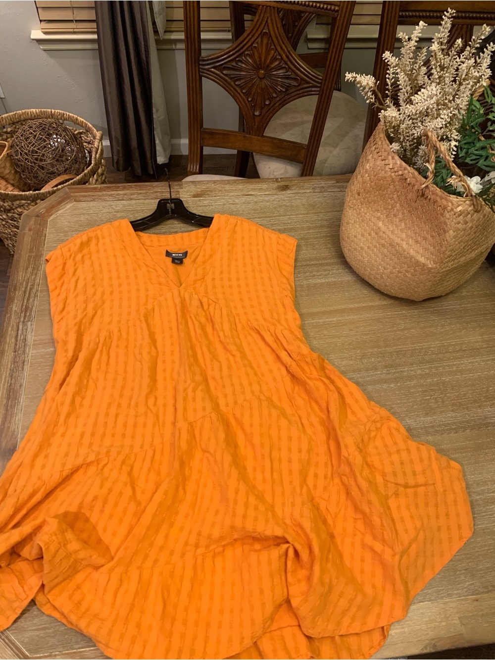 Anthropologie Vibrant Orange Textured V-Neck Tunic